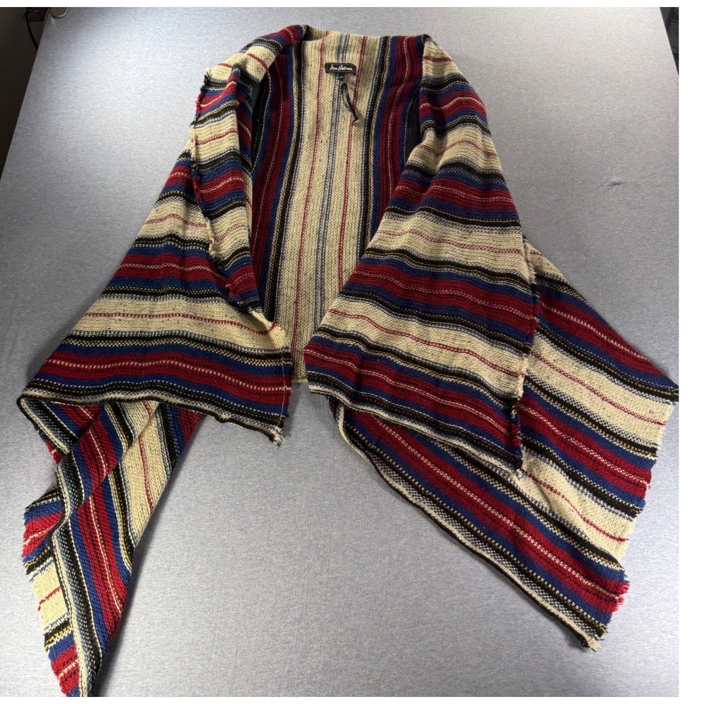 Sam Edelman Womens Striped Open Front Draped Waterfall Vest Red Blue Cream L